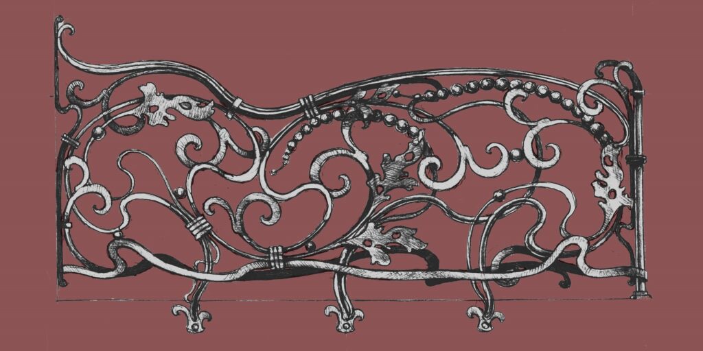 Эскиз кованых ограждений в стиле русский модерн, он же северный модерн, он же Питерский модерн